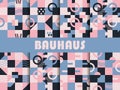 Seamless geometric pattern set. Bauhaus design. Background memphis style of the 80s. Rose quartz and serenity violet colors Royalty Free Stock Photo