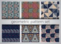 Seamless geometric pattern set. Geometric simple prints. Vector repeating textures with lines and shapes. Royalty Free Stock Photo