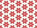 Seamless geometric pattern. Shaped red flowers, white stars and yellow triangles, white background Royalty Free Stock Photo