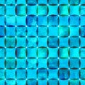 Seamless geometric pattern with teal blue watercolor abstract overlapping shapes background Royalty Free Stock Photo