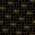 seamless geometric pattern tile with floral elements, golden repeat pattern on black, texture Royalty Free Stock Photo