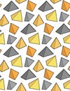 Seamless geometric pattern in trendy colors on a white background. Pyramids and triangles. Textures from simple volumetric shapes