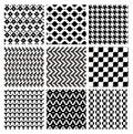 Seamless geometric pattern vector illustration set. Collection of modern stylish ornate abstract black and white texture