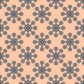 Seamless geometric print bright curly stars in turquoise and red with white tones apricot background