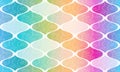 Seamless geometric rainbow pattern of shapes with wave lines in pastel colors