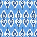 Seamless geometric repeat of hand drawn blue pears. A vector design of fresh fruit.
