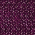 Seamless geometric rose gold polygons pattern. Metallic golden hexagon abstract purple textured background Royalty Free Stock Photo