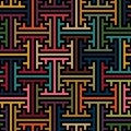 Seamless abstract geometric pattern. Traditional Chinese motif Sayagata. Multicolored elements in the shape of keys. Vector image.