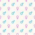 Seamless geometric vector pattern with gender signs. Mars and venus icons background. Blue man and pink woman symbols Royalty Free Stock Photo