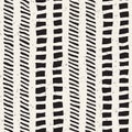 Seamless geometric vector pattern. Monochrome black and white vertical brush strokes background. Hand drawn dash lines