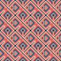 Seamless geometric vector pattern in pink, orange, red and blue in mosaic style. Royalty Free Stock Photo