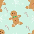 Seamless gingerbread candycane and snowflakes Royalty Free Stock Photo