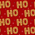 Seamless gingerbread HO phrase cookie. Pattern, red background