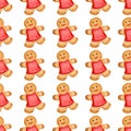 Seamless gingerbread man pattern for gift wrap. Cute man isolated Royalty Free Stock Photo