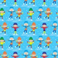 Seamless girls on a skating rink pattern Royalty Free Stock Photo