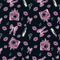 Seamless glamour fashion pattern in pink color on black background