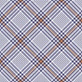 Seamless glen check pattern in blue, orange, white. Tweed tartan plaid dog tooth graphic vector pattern for jacket, coat, skirt.