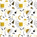 Seamless gold geometric pattern in retro 80s style, memphis, vector