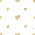 Seamless gold hearts glitter pattern on white. Romantic background for Valentine or Wedding day. Royalty Free Stock Photo