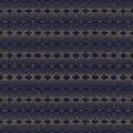 Seamless Gold Hexagonal Pattern with Repeated Vertical Stacks on Dark Blue Background. Luxurious Vector Texture for Art Deco Royalty Free Stock Photo