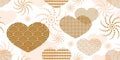 Seamless gold pattern with hearts.