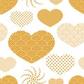 Seamless gold pattern with hearts.