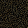 Seamless gold star confetti rain festive pattern effect. Golden volume stars falling down isolated on black background Royalty Free Stock Photo