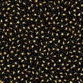 Seamless gold star confetti rain festive pattern effect. Golden volume stars falling down isolated on black background Royalty Free Stock Photo