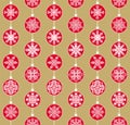 Seamless gold wallpaper with hanging balls garland with paper cutting snowflakes for wrapping paper, fashion design, winter holida
