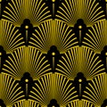 Seamless golden Art Deco pattern with abstract shells. Vector fashion backdrop in vintage style.