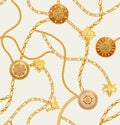 Seamless Golden Chains, Luxury Precious on Light background.