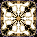 Seamless Golden Chains Pattern, Trendy Repeating Scarf for Textile Print.