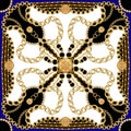 Seamless golden chains pattern Trendy repeating scarf textile print design.