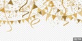 seamless golden colored confetti, garlands and streamers party background Royalty Free Stock Photo