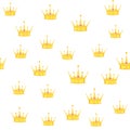 Seamless golden crown pattern with gems white background