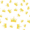 Seamless golden crown pattern with gems white background