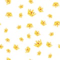 Seamless golden crown pattern with gems white background