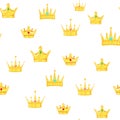Seamless golden crown pattern with gems white background Royalty Free Stock Photo
