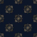 Seamless golden ornamental pattern on dark blue background. Royalty Free Stock Photo