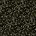 Seamless golden paisley on dark background