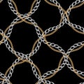 Seamless Golden and Silver Chains Designed with diagonal form Ready for Textile Prints. Royalty Free Stock Photo