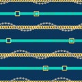 Seamless golden and silver chains pattern with belts