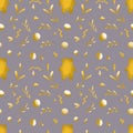 Seamless golden teddy bear pattern with branches Royalty Free Stock Photo