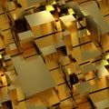 Seamless golden texture of futuristic city with cubes. 3D rendering. Golden background with rectangular elements. Royalty Free Stock Photo