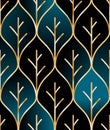 Seamless golden wire leaf oriental pattern