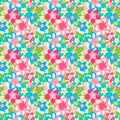 Seamless gorgeous charming pattern pink and blue flowers, greenery. Exotic floral background for textiles, wallpaper for