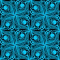 seamless graphic abstract tile pattern, blue geometric ornament on black background, texture Royalty Free Stock Photo