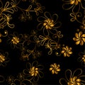 Seamless graphic design,gold flower in abstract style on black background,vector illustration