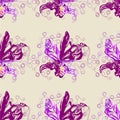 Seamless graphic, orchid flowers on beige background,vector illustration