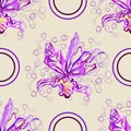 SSeamless graphic, orchid flowers on black background,vector illustration beautiful circle